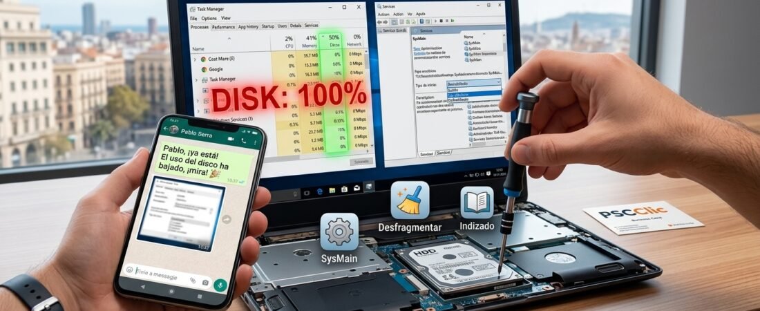 Caso real: Cómo solucioné el problema de disco al 100% en Windows paso a paso